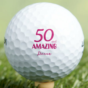 50 and Amazing Aunt Gift – Pink 50th Birthday Golf Balls