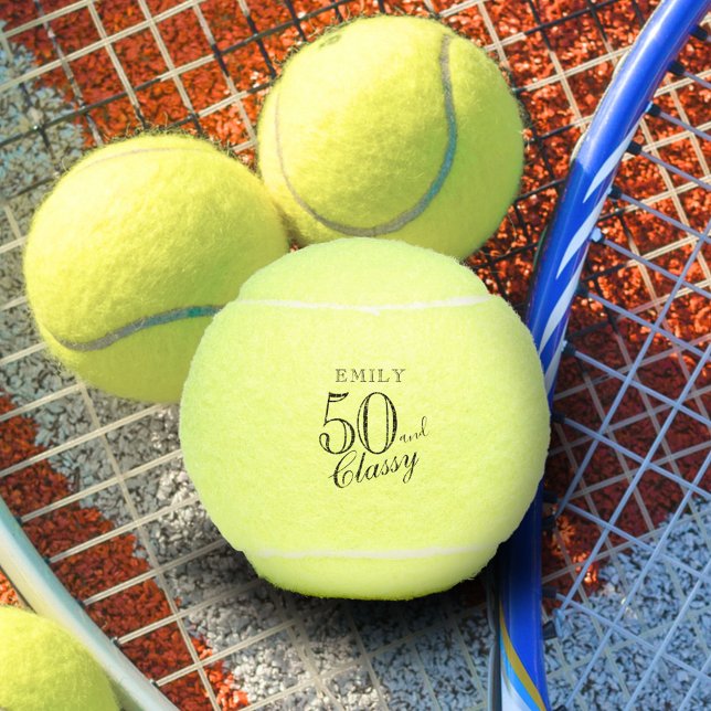 50 and Classy Elegant Script Name 50th Birthday Tennis Balls (Creator Uploaded)