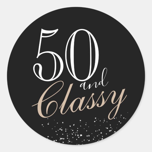 50 and Classy Modern Elegant Black Birthday Classic Round Sticker (Front)
