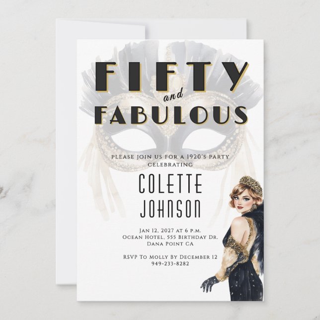 50 and fabulous 1920s Birthday Invitation (Front)