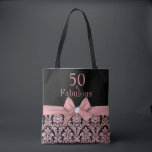 50 and fabulous | 50th Birthday birthday party Tote Bag<br><div class="desc">Celebrate your 50th birthday in style with these modern elegant pink rose gold glitter floral damask 50th Birthday Party tote bag. You can personalise it for your fiftieth birthday party celebration. The words "50 and Fabulous" are set using popular typhography. You can personalise script fonts and font colours in the...</div>