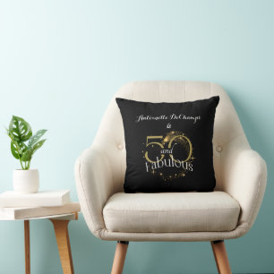 50 and Fabulous 50th Birthday Black Gold Glitter Cushion