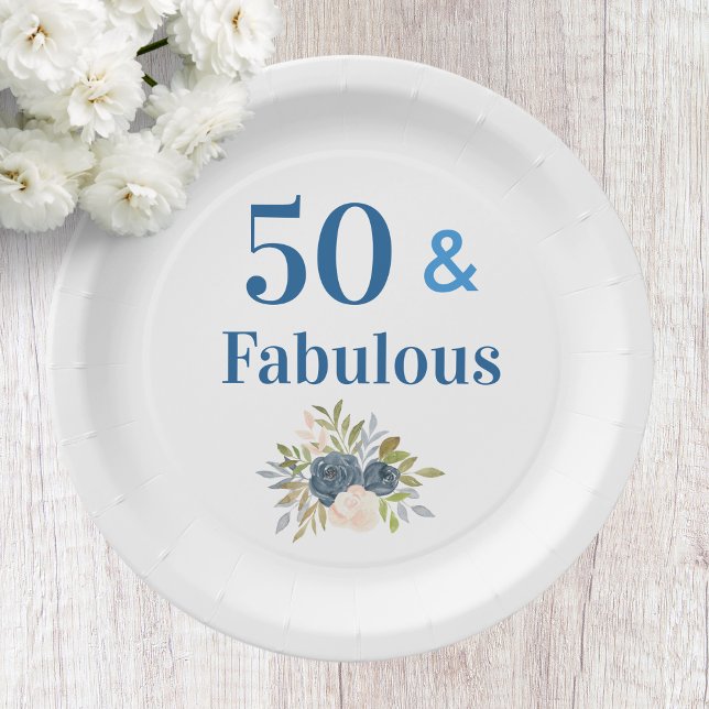 50 and Fabulous 50th Birthday Blue Paper Plates (Creator Uploaded)