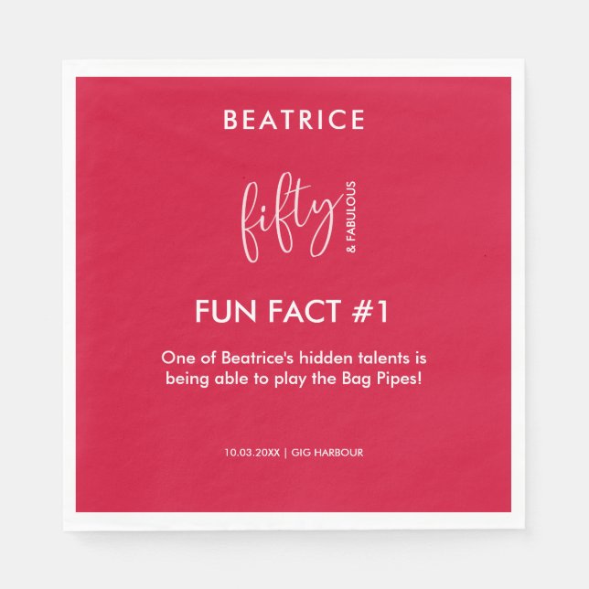 50 and Fabulous 50th Birthday Fun Fact  Napkin (Front)