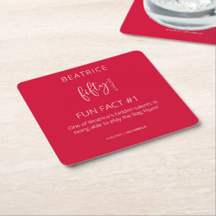 50 and Fabulous 50th Birthday Fun Fact Red Square Paper Coaster
