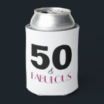 50 and Fabulous 50th Birthday Gift Can Cooler<br><div class="desc">Celebrate turning 50 in style with this elegant 50th birthday design. 50 and Fabulous in magenta and black text. Any of the designs you see in this store can be customised and put on any of the many Zazzle products!</div>