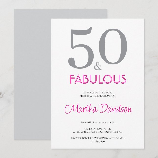 50 and Fabulous | 50th Birthday Invitation (Front/Back)