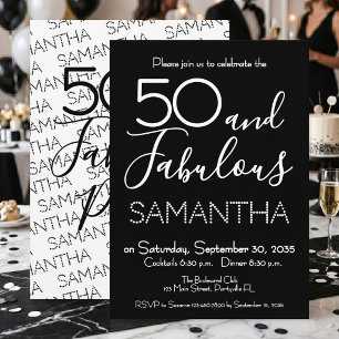 50 and Fabulous 50th Birthday Party Black Elegant Invitation
