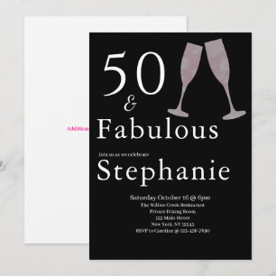50 and Fabulous 50th Birthday Party Black White Invitation