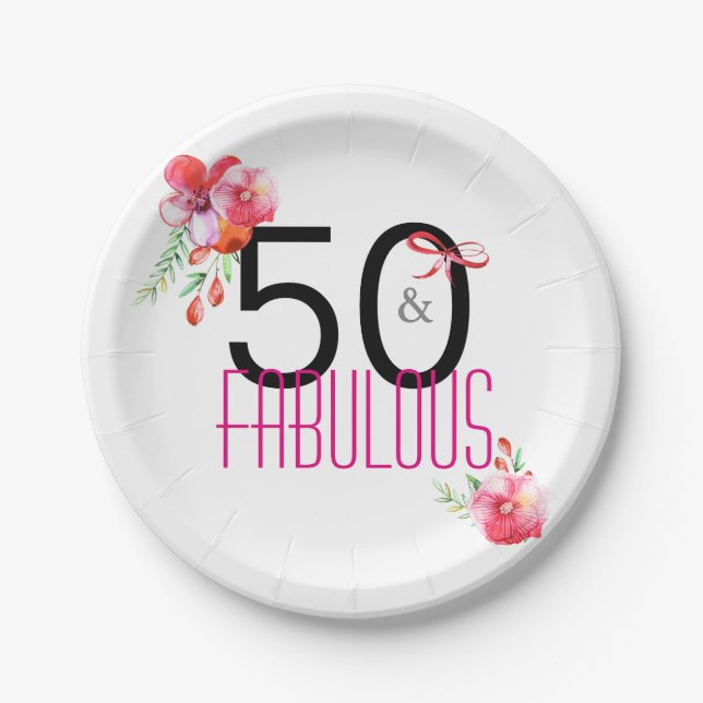 50 and Fabulous 50th Birthday Party Paper Plate (Front)