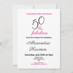 50 and Fabulous 50th Birthday Party Pink Invitation