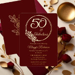 50 and Fabulous 50th Birthday Party Stamped<br><div class="desc">Elegant typography design "50 and Fabulous" 50th birthday party design featuring a rose outline circular frame.  Back features a rose outline in gold tone (not gold foil).  Front and back background is a dark red burgundy colour.</div>