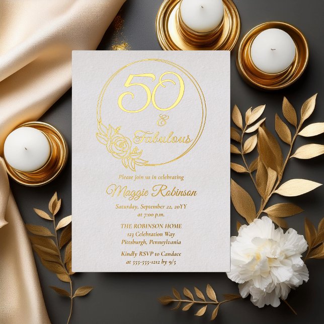 50 and Fabulous 50th Birthday Party Stamped (Simply Elegant "50 and Fabulous" 50th Birthday Party Stamped Foil Invitation)