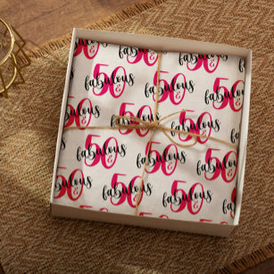 50 and fabulous 50th birthday pink black wrapping paper sheet