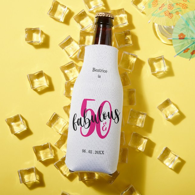 50 and Fabulous 50th Birthday Pink Bottle Cooler (Creator Uploaded)
