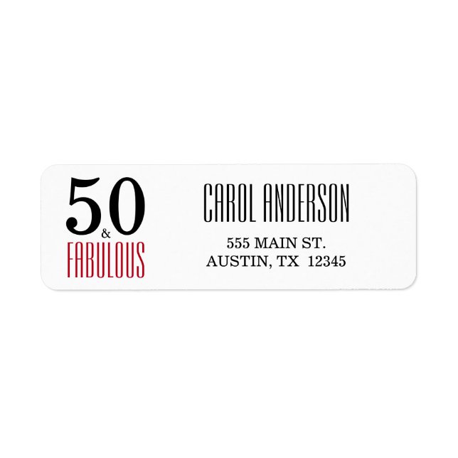 50 and Fabulous 50th Birthday Return Address Label (Front)