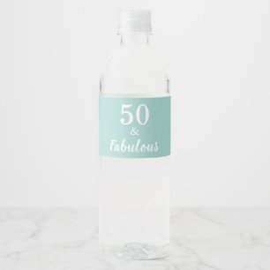50 and Fabulous 50th Birthday Typography Water Bot Bottle Label