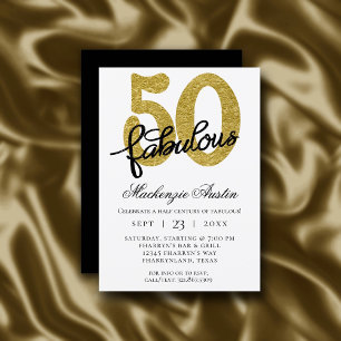 50 and Fabulous   50th Gold Black Birthday Party Invitation