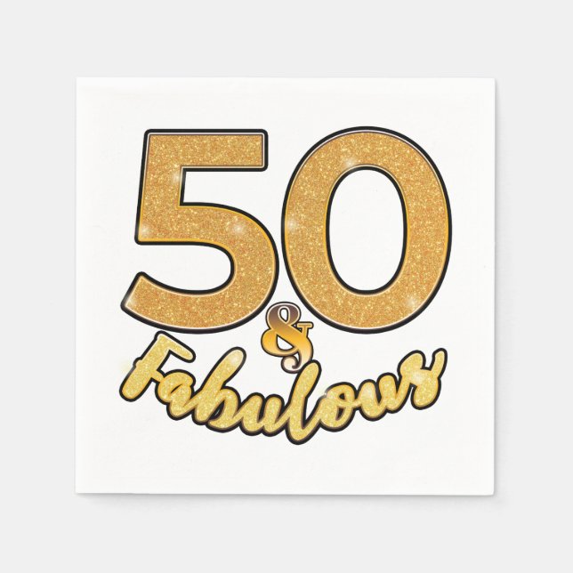 50 and Fabulous 50th Gold Effect Birthday Party Napkin (Front)