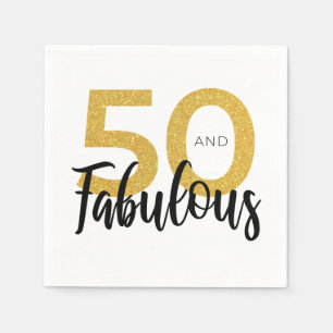 50 and Fabulous 50th Gold Effect Birthday Party Napkin