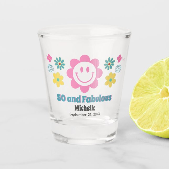 50 and Fabulous 50th Modern Birthday Retro Favour Shot Glass (Front)