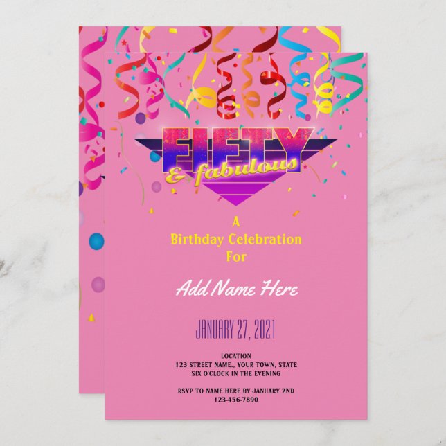 50 and Fabulous 80's Retro Invitation (Front/Back)