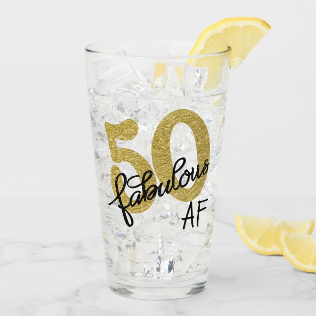 50 and Fabulous AF | Playful Gold Black Birthday Glass (Back Ice)