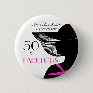 50 and Fabulous Art Deco Elegant 50th Birthday 6 Cm Round Badge