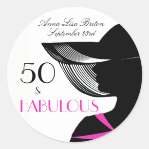 50 and Fabulous Art Deco Elegant 50th Birthday Classic Round Sticker