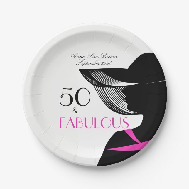 50 and Fabulous Art Deco Elegant 50th Birthday Paper Plate (Front)