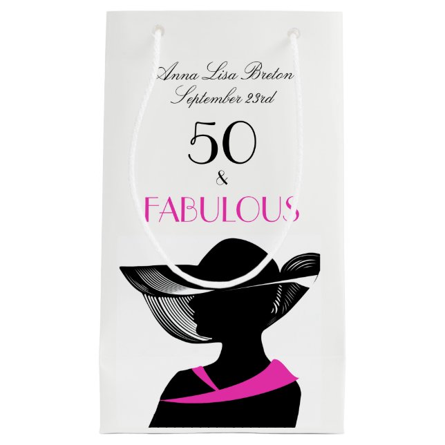 50 and Fabulous Art Deco Elegant 50th Birthday Small Gift Bag (Front)