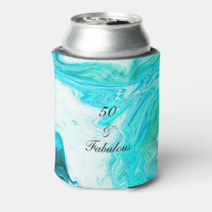 50 And Fabulous Birthday Agate Geode Art Teal Blue Can Cooler