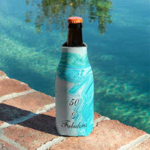 50 And Fabulous Birthday Agate Geode Teal Blue Art Bottle Cooler