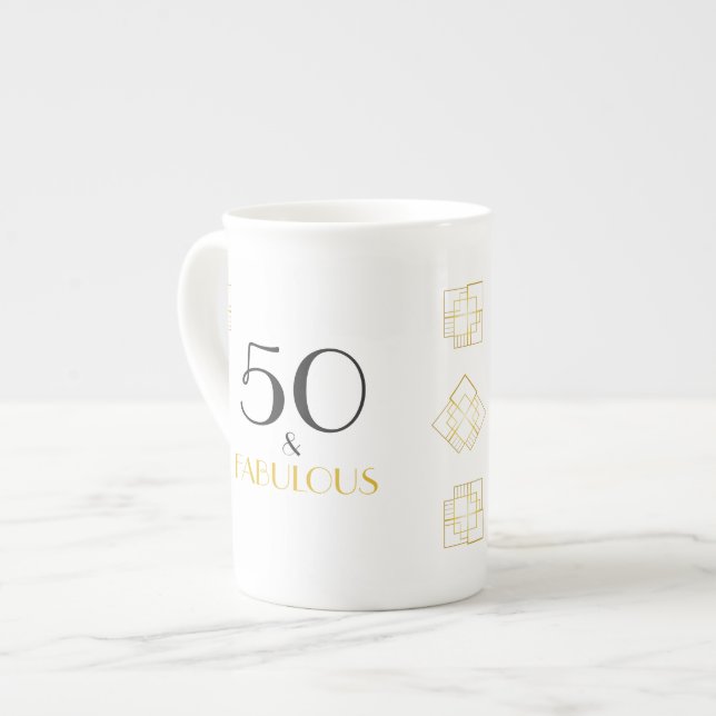 50 and Fabulous Birthday Art Deco style gift Bone China Mug (Front Left)