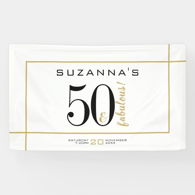 50 and Fabulous Birthday Black and Gold Banner (Horizontal)