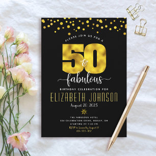 50 and fabulous birthday black gold confetti dots invitation