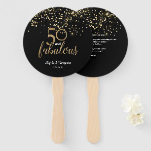 50 and fabulous Birthday Black gold confetti Hand Fan