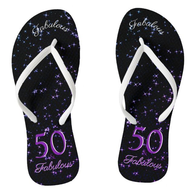 50 And Fabulous Birthday Black Purple Elegant Jandals (Footbed)