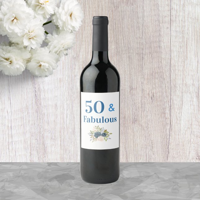 50 and Fabulous Birthday Blue Personalised Wine Label (Creator Uploaded)