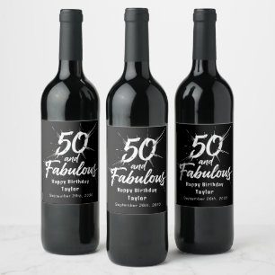 50 and Fabulous Birthday Bursting Modern Custom Wine Label