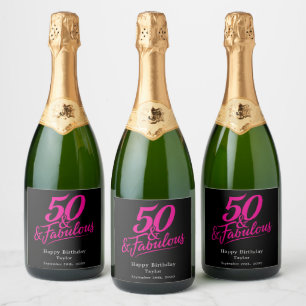 50 and Fabulous Birthday Chic Pink Script Sparkling Wine Label