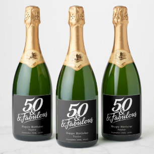 50 and Fabulous Birthday Chic Script Custom Sparkling Wine Label