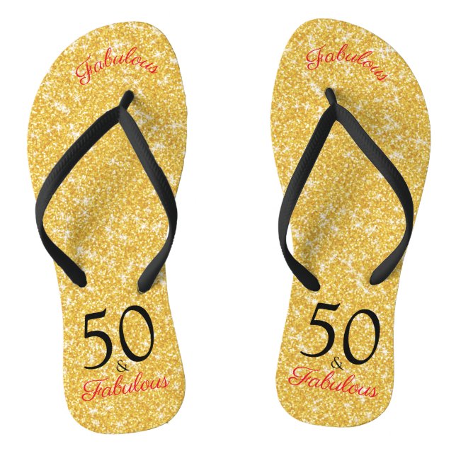 50 And Fabulous Birthday Elegant Gold Glitter Jandals (Footbed)