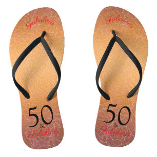 50 And Fabulous Birthday Elegant Gold Metallic Jandals