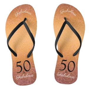 50 And Fabulous Birthday Elegant Gold Metallic Jandals