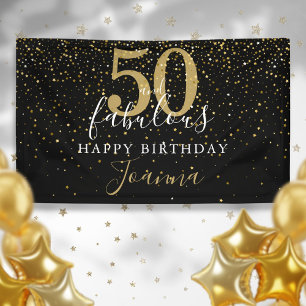 50 and Fabulous Birthday Elegant Gold Stars Black Banner