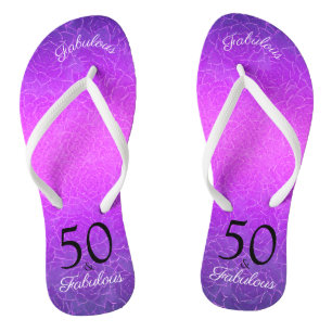 50 And Fabulous Birthday Elegant Purple Metallic Jandals