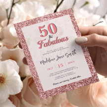 50 and Fabulous Birthday Elegant Rose Pink Glitter