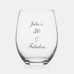 50 And Fabulous Birthday Elegant Simple Gift Favou Stemless Wine Glass