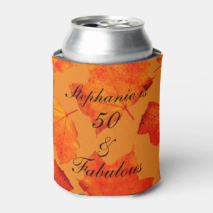 50 And Fabulous Birthday Fall Leaves Rustic Orange Can Cooler